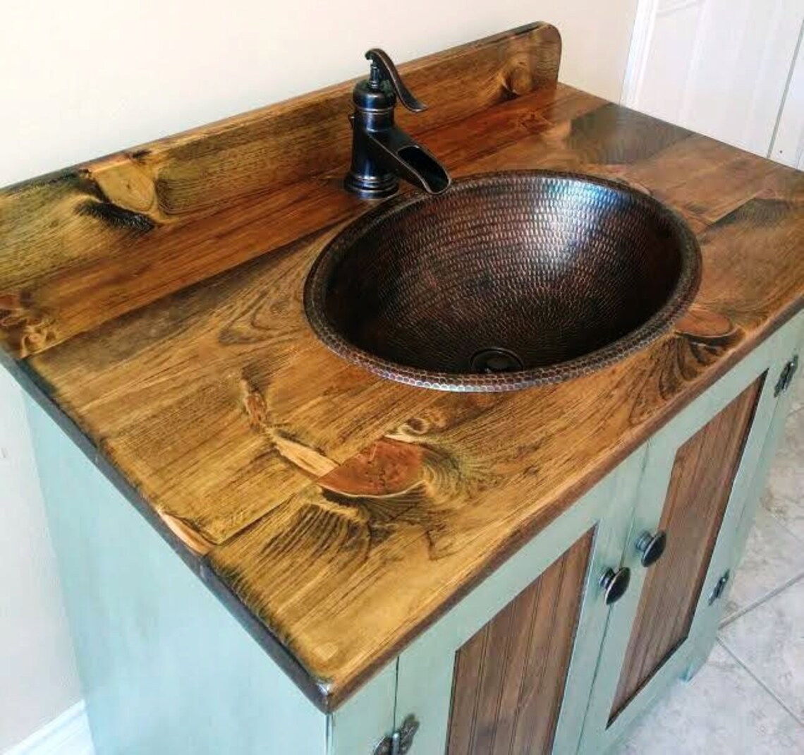 Country Pine Bathroom Vanity with Hammered Copper Sink 36 Etsy