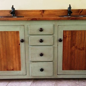 Double Bathroom Vanity -  Rustic Bathroom Vanity - Bathroom Vanity - Copper Sinks -  Sage Green - 60"  - Bathroom Vanities - Rustic Vanity