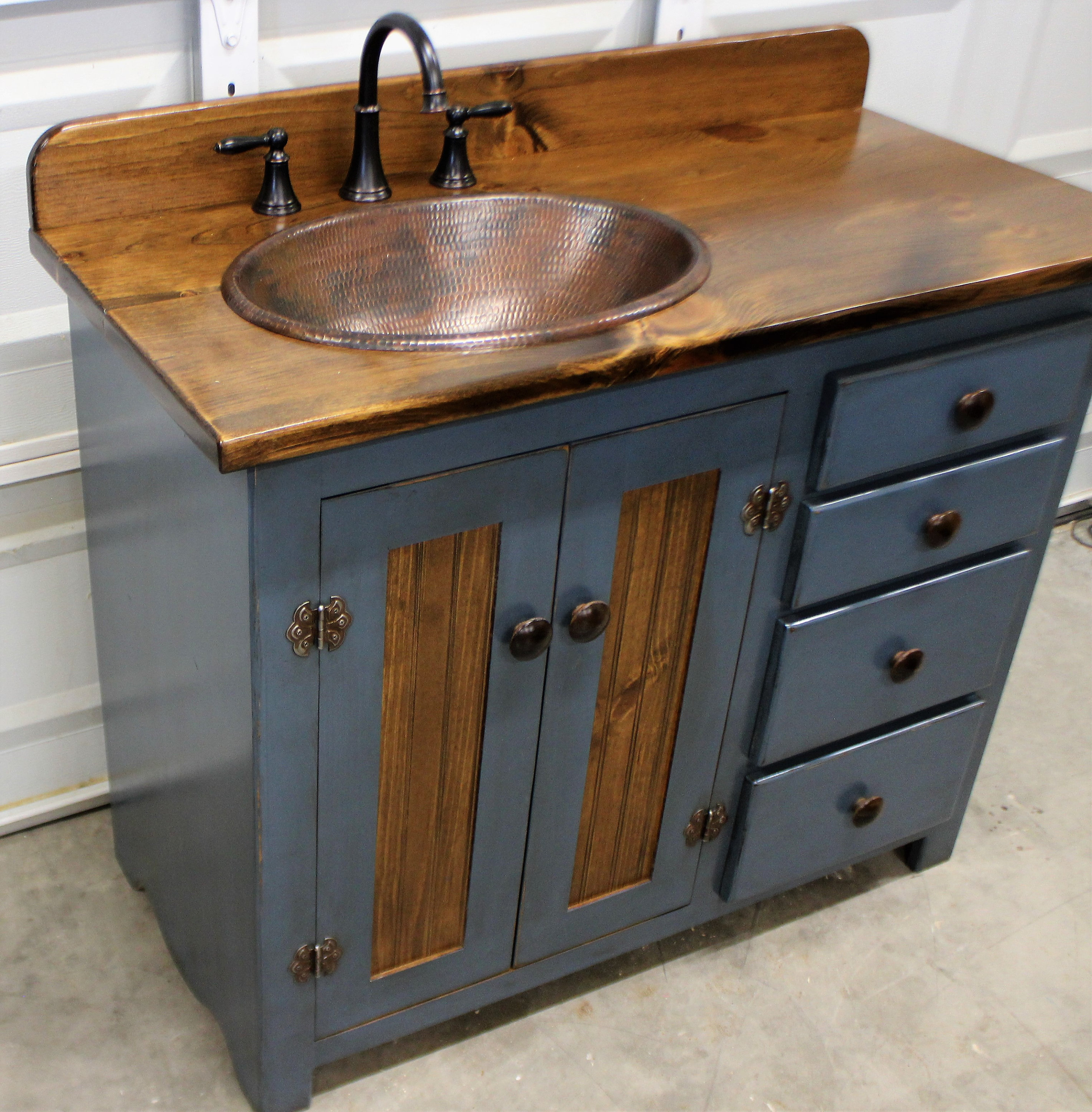 Rustic Farmhouse Vanity Copper Sink 42 BLUE