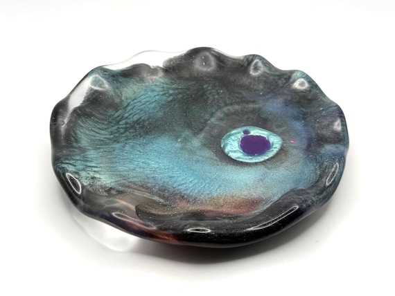 Eye of the Storm  | Teal and Black |Small Decorative Resin Plate