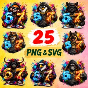 67  Hip Hop Graffiti Animal Mascots PNG SVG Bundle (Digital Download)