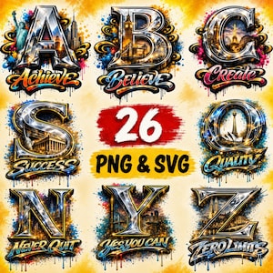 Alphabet PNG SVG Bundle, Graffiti Typography, World Landmarks (Digital Download)