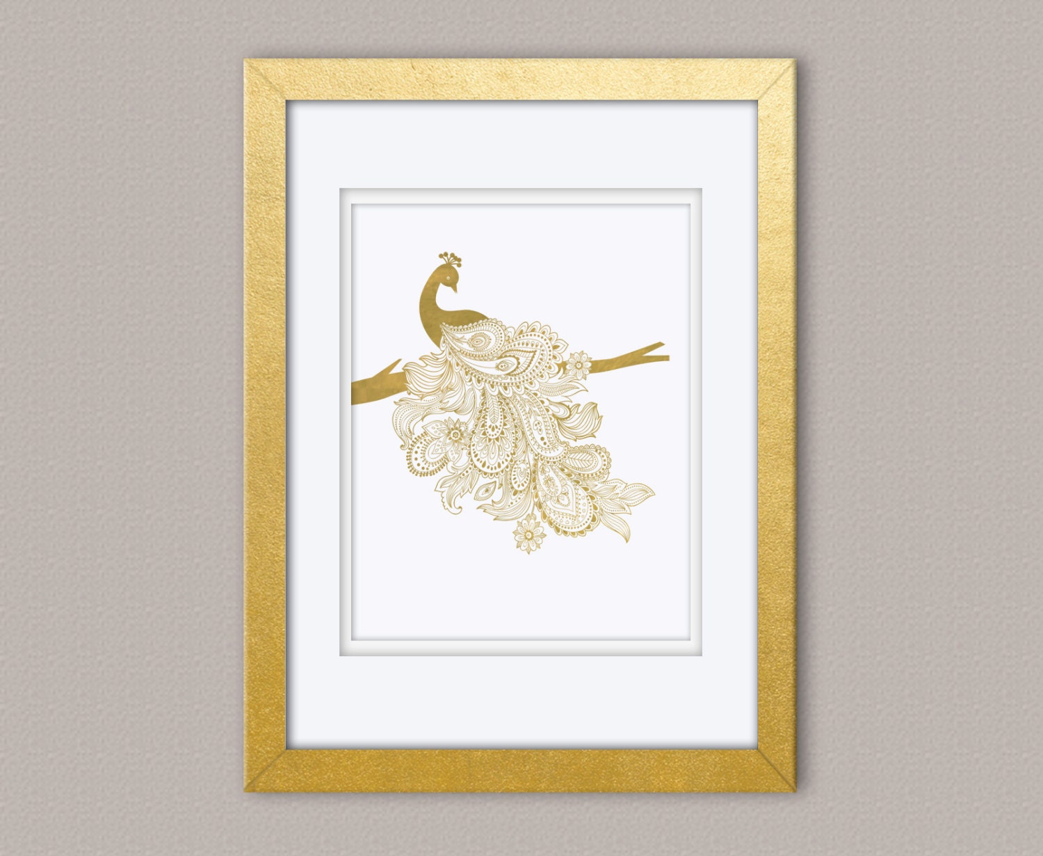 Paisley Peacock Gold Foil Print Gold Print Illustration Etsy