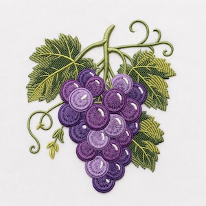 Purple Grapes Embroidery Design, Vineyard Grape Cluster, Botanical Fruit Machine Embroidery Pattern (Digital Download)