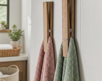 Holz Handtuchhalter - Wand Montiert Extra Großes Badezimmer & Waschküche Dekor