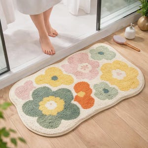 Blommig badrumsmatta 40 x 60 cm, halkfri absorberande golvmatta, mjuk bomullsbadrumsmatta