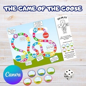 Printable Game of the Goose, Customizable CANVA Template, Editable Printable Template