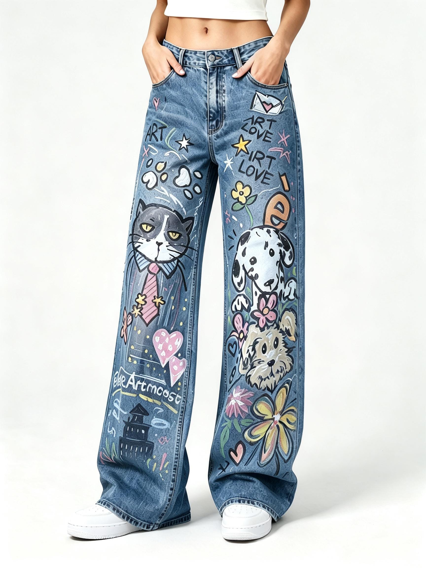 Cat Print Jeans - Etsy