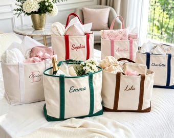 Bolso de lona personalizado con forma de barco, bordado de nombre personalizado, regalo para damas de honor, bolso de viaje.