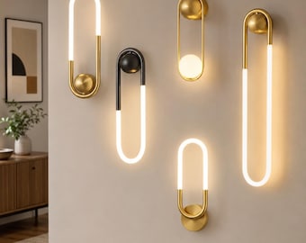 Applique Murale LED Design Infinity – Lampe Murale Boucle Dorée Noire, 4 Tailles Chambre Salon Bureau