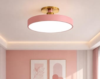 Plafonnier LED Macaron Moderne 4 Couleurs – Lustre Design Doré Salon Chambre Salle à Manger, 3 Tailles