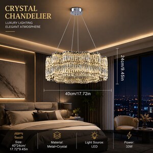 Lustre Cristal K9 Doré XXL Salle à Manger – Suspension LED Luxe Multi-Tailles, Éclairage Design Haut de Gamme 24x40cm