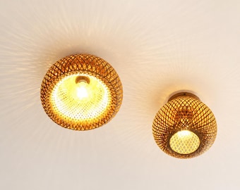 Plafonnier Bambou, Lampe de Plafond Bohème, Luminaire en Rotin Tressé, Suspension Artisanale, Décoration Chambre Salon Entrée