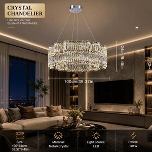 Lustre Cristal K9 Doré XXL Salle à Manger – Suspension LED Luxe Multi-Tailles, Éclairage Design Haut de Gamme 24x100cm