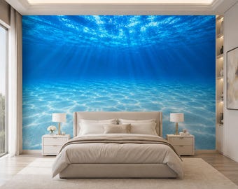 3D Luxury Ocean Water Wall Mural, Aerial Sea Wallpaper, Turquoise Beach Decor, Large Peel and Stick Wall Art, Coastal Removable Decor
