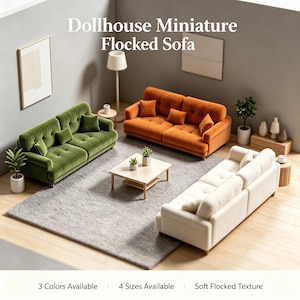 Multicolor flocked mini sofa,available in 4 sizes.Dollhouse Miniature Detailed Sofa,Fabric Living Room Furniture Dollhouse Decor,miniature