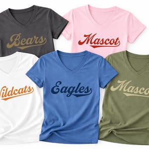 Custom School Mascot Vneck, School Logo V-Neck Tee,Team Mascot Name T-shirt, Personalized Back To School Gift, CS45