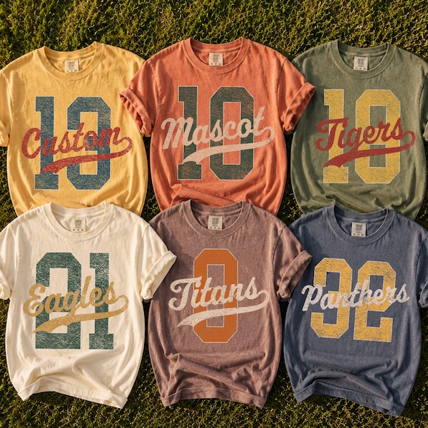 Comfort Colors Custom Mascot Number Shirt, Personalized School Spirit Tee, Team Name Football Baseball Softball Game Day Shirt, S133