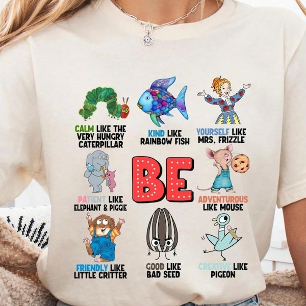 Be Kind Storybook Character Shirt Plus Size Cream 180g Cotton Teacher Tee