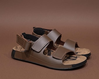 Men's Brown Leather Sandals, Handmade Summer Sandals, Adjustable Width Sandals, Comfortable Walking Shoes, Leather Footbed