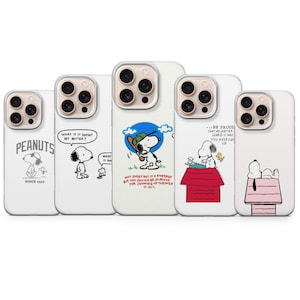 Cover per telefono con Snoopy dei Peanuts, copertina del fumetto di Charlie Brown per modelli iPhone, Samsung e Google Pixel.