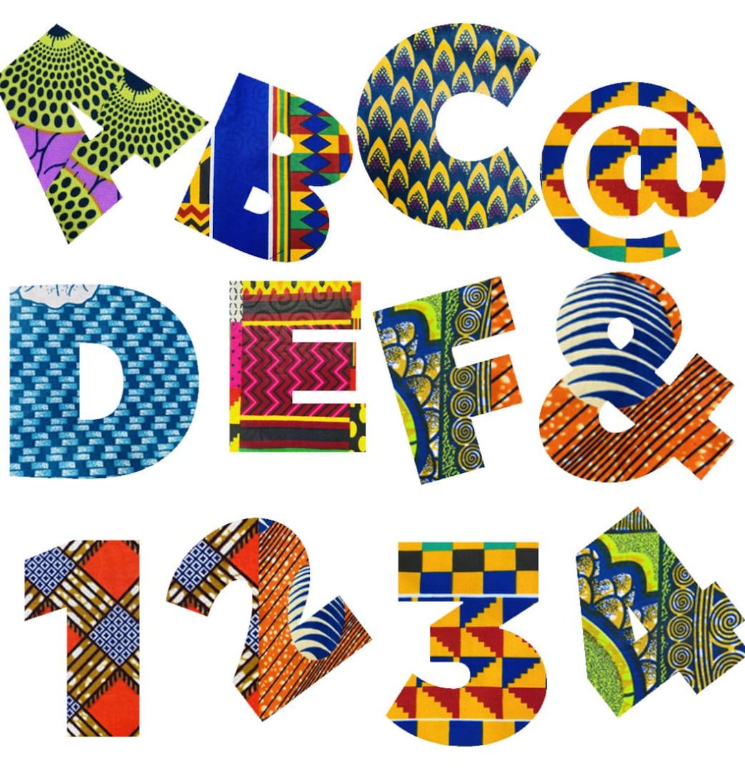 African Print 8cm Tall, Classic Bold Font Iron on Letters, Number and ...