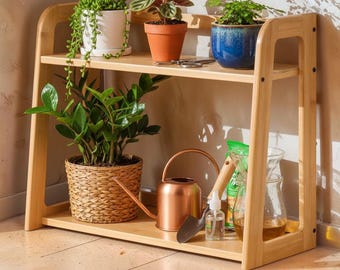 2-Tier Wooden Countertop Organizer | Minimalist Coffee Station Shelf | Kitchen Storage Rack | Desk Organizer & Display Stand | Wood Decor