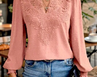 Elegant Lace Detail Puff Sleeve Blouse