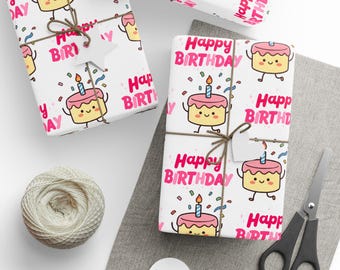 Papier d'emballage pour gâteau joyeux anniversaire | Motif confettis festif dessiné à la main