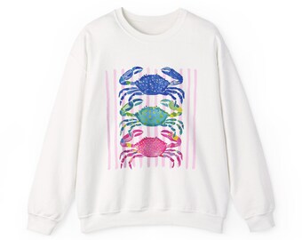 Sweat-shirt coloré pile de crabes | Graphique de plage arc-en-ciel