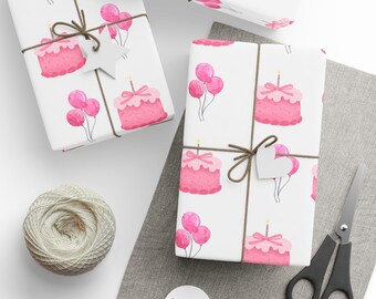 Papier cadeau rose à motif anniversaire | Emballage cadeau sur le thème des desserts