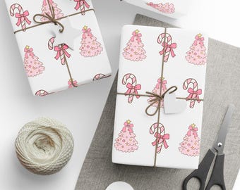 Papier cadeau rose en forme de canne en bonbon pour arbre de Noël | Emballage des Fêtes fantaisiste