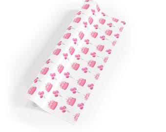 Rouleau de papier cadeau rose à motif anniversaire | Papier cadeau imprimé gâteau
