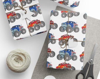 Papier cadeau Monster Truck | Anniversaire d'enfants, fête de voitures de course