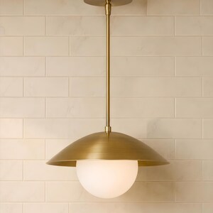Modern Brass Dome Pendant Light | Mid Century Globe Ceiling Fixture