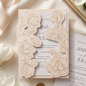 Magnolia Wedding Invitation Jacket SVG, Cricut Print Then Cut, Blush Ivory, 4 Sizes