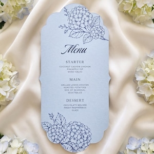 Hydrangea Wedding Menu SVG, Dusty Blue Card, Cricut Print Then Cut