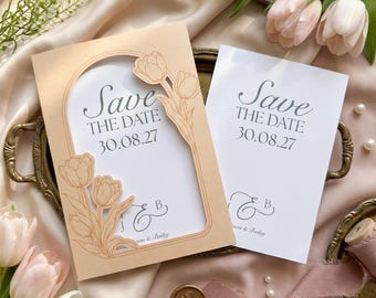 Tulip Save the Date Template | Editable Canva Save the Date Card & Floral Jacket SVG | Cricut Print Then Cut Wedding Invitation