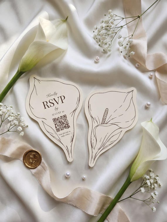 Calla Lily Die-Cut RSVP Card Template for Cricut | Editable Wedding RSVP with QR Code | Print Then Cut Floral