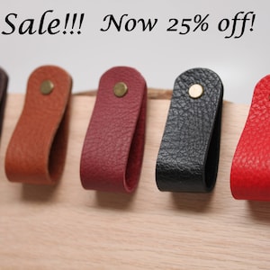 Sale!!! Handcrafted in USA: All leather medium loop drawer / cabinet pulls tabs with Hardware!