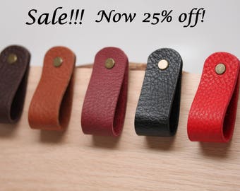 Sale!!! Handcrafted in USA: All leather medium loop drawer / cabinet pulls tabs with Hardware!