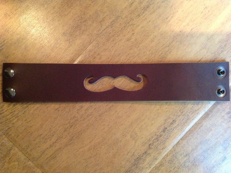 Made in USA Firm Strong #004 Leather mustache bracelet cuff Thick