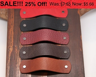 Handcrafted in USA: All leather wide drawer / cabinet pulls with Hardware!