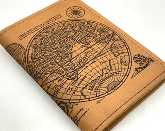 Veteran Handmade in USA -  Leather Passport holder with Old World Map burn / wallet / case