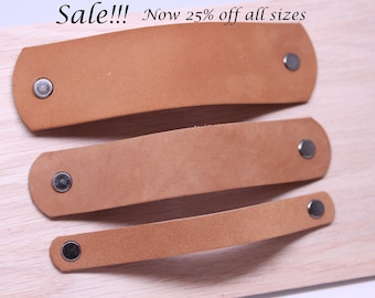 SALE!!! Handcrafted in USA: Caramel Light Brown All leather drawer / cabinet pulls With Hardware! 3 sizes wide medium thin