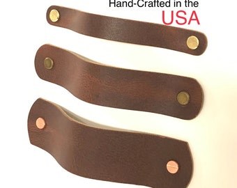 Distressed Dark Brown All leather wide drawer / cabinet loop pulls With Hardware! 3 sizes wide medium thin BMS