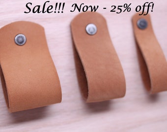 SALE!!! Handcrafted in USA: Caramel Light Brown All leather wide drawer / cabinet loop pulls With Hardware!  3 sizes wide medium thin