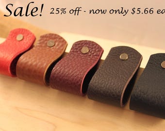 Handcrafted in USA: All leather wide loop drawer / cabinet pulls tabs with Hardware!
