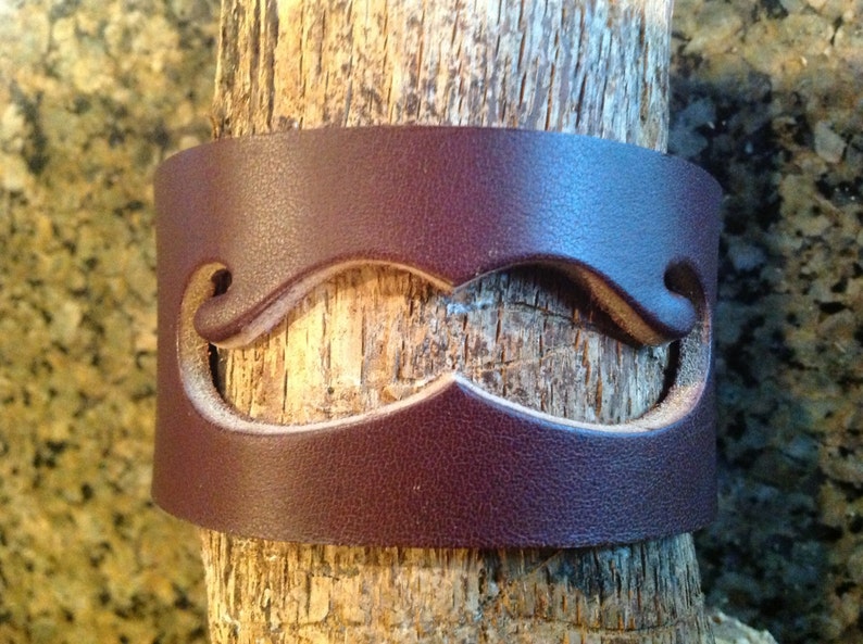 Made in USA Firm Strong #004 Leather mustache bracelet cuff Thick