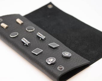 Made in USA: All leather cufflink wallet - mens travel wallet holder - fits 5 pairs of cuff links